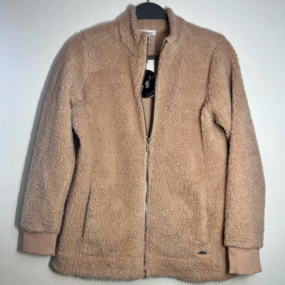 Calvin Klein Women’s Sherpa Zip Jacket Pale Pink Teddy Fleece Size Small